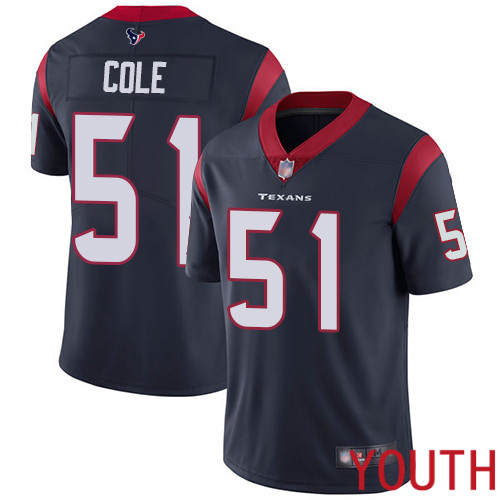 Houston Texans Limited Navy Blue Youth Dylan Cole Home Jersey NFL Football #51 Vapor Untouchable